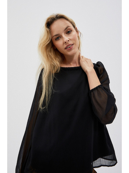 Moodo Schwarze Damenbluse mit Rüschenärmeln Moodo