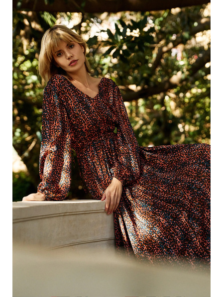 Moodo Orange und braun gemustertes Damenkleid Moodo