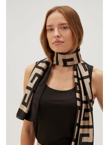 Moodo Beige und schwarz gemusterter Damenschal Moodo