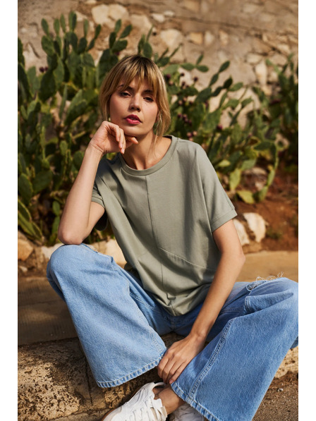 Moodo Khaki Damen-Loose-Fit T-Shirt Moodo