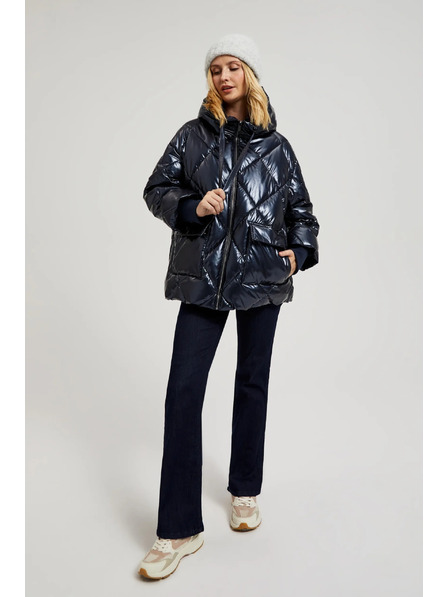 Moodo Gesteppte Metallic-Jacke mit Kapuze dunkelblau Moodo