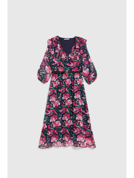 Moodo Dunkelblau-geblümtes Kleid Moodo