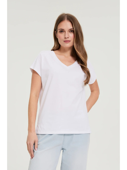 Moodo Baumwoll-T-Shirt mit V-Ausschnitt weiß Moodo