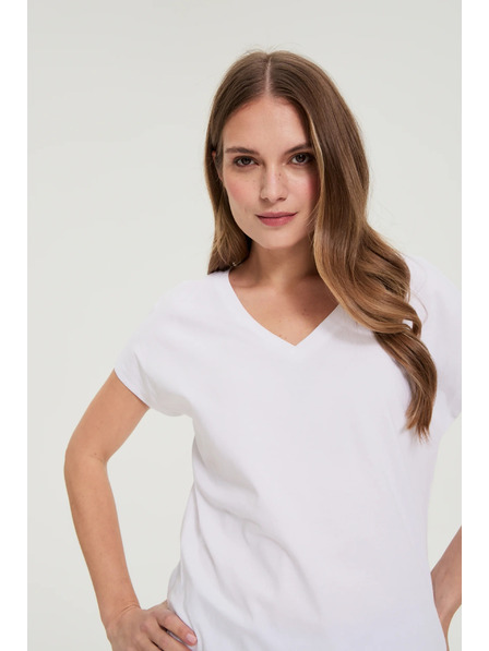 Moodo Baumwoll-T-Shirt mit V-Ausschnitt weiß Moodo