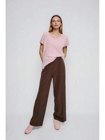 Moodo Baumwoll-T-Shirt mit V-Ausschnitt hellrosa Moodo