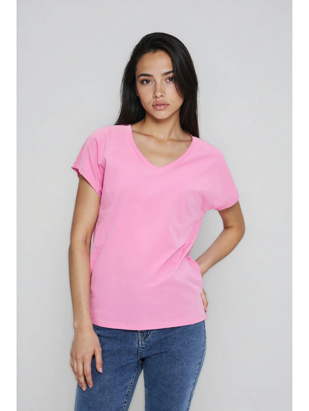 Moodo Baumwoll-T-Shirt mit V-Ausschnitt rosa Moodo