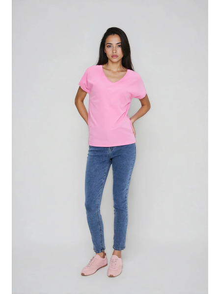 Moodo Baumwoll-T-Shirt mit V-Ausschnitt rosa Moodo