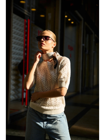 Moodo Azurblauer Pullover sandfarben Moodo