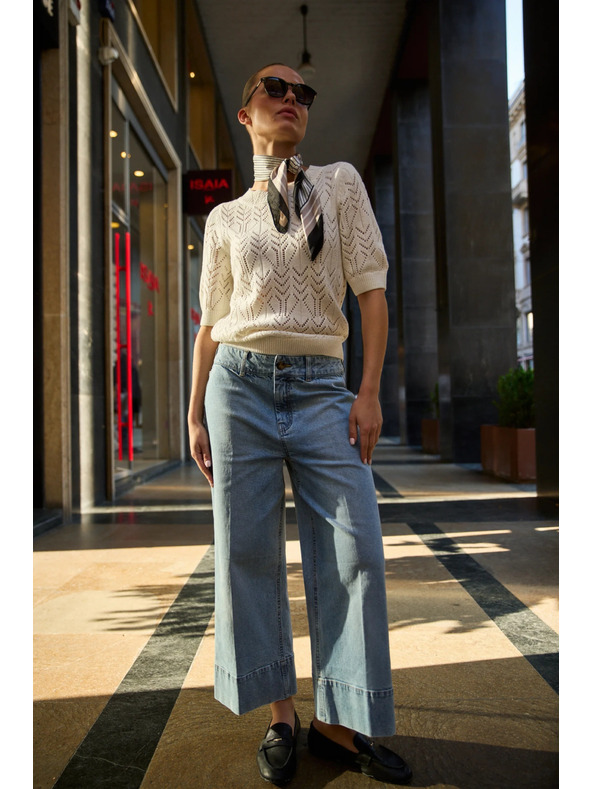 Moodo Azurblauer Pullover sandfarben Moodo