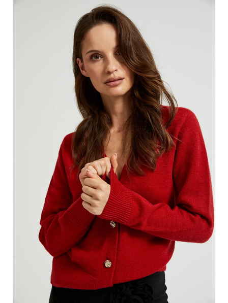 Moodo Strickjacke mit rosenförmigen Knöpfen rot Moodo