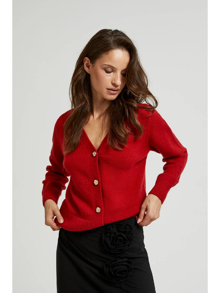 Moodo Strickjacke mit rosenförmigen Knöpfen rot Moodo