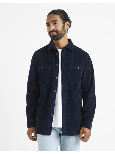 Celio Dunkelblaues Cordhemd Celio Vavelour