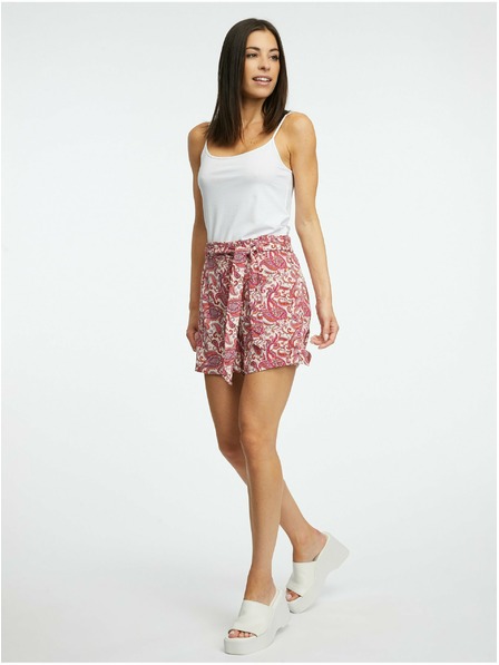Orsay Cremefarbene und rosa gemusterte Damenshorts ORSAY