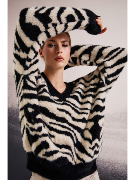 Moodo Gemusterter Pullover Schwarz Moodo