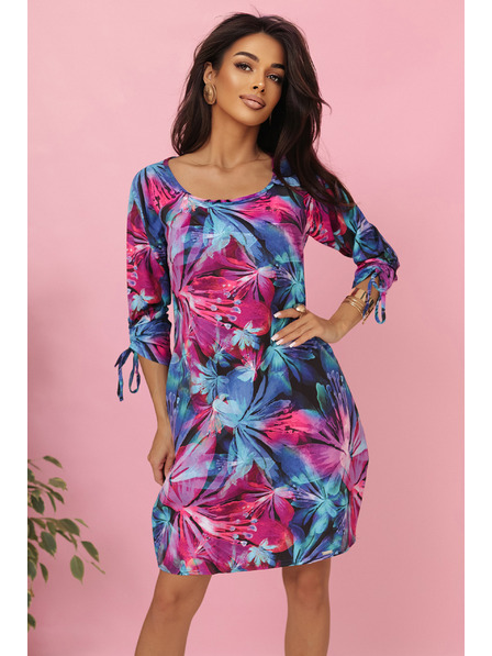 numoco Bequemes Oversize-Kleid mit Ärmelbindung - Bunte Blumen