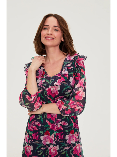 Moodo Dunkelblau-geblümtes Kleid Moodo