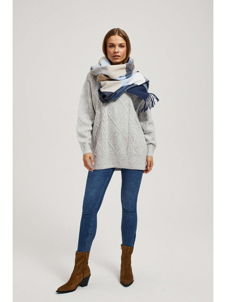 Moodo Dunkelblaues Schal mit Karomuster und Fransen Moodo