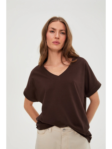 Moodo T-Shirt mit Ausschnitt braun Moodo