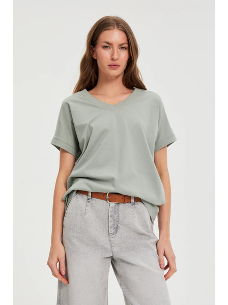 Moodo T-Shirt mit Ausschnitt olivgrün Moodo