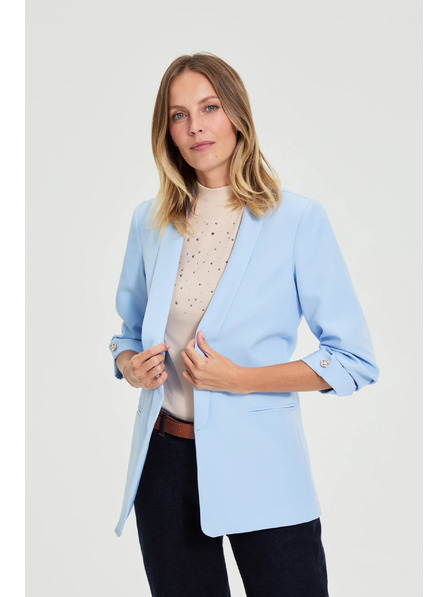 Moodo Blazer mit gerafften Ärmeln hellblau Moodo