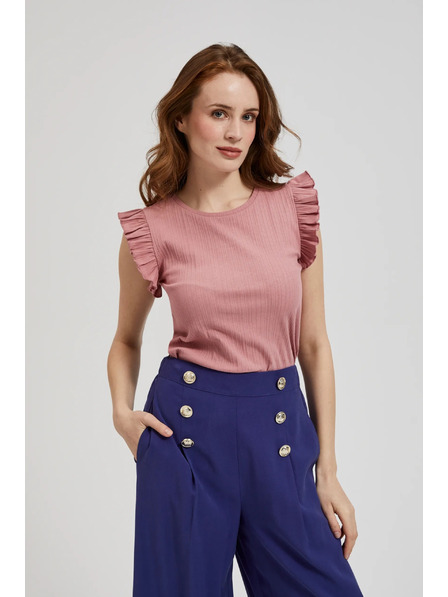 Moodo Gerippte Bluse mit Rüsche an den Schultern rosa Moodo