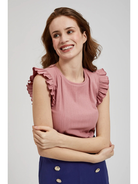 Moodo Gerippte Bluse mit Rüsche an den Schultern rosa Moodo