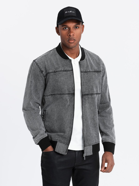 Ombre Clothing Herren-Bomberjacke aus Denim mit Stone-Wash-Effekt - grau V1 OM-JADJ-0163 Ombre Clothing