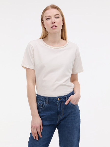 Orsay Cremefarbenes Damen-T-Shirt mit Applikation ORSAY