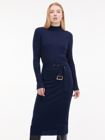 Orsay Dunkelblaues Damen-Midikleid mit Gürtel ORSAY