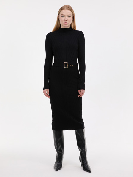 Orsay Schwarzes Damen-Midikleid mit Gürtel ORSAY