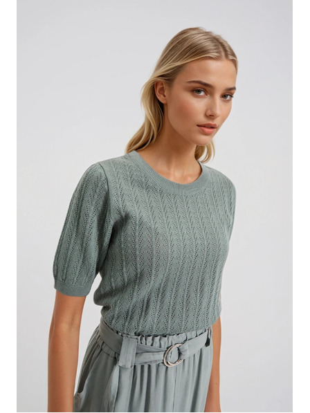 Moodo Olivgrüner Pullover mit kurzen Ärmeln Moodo