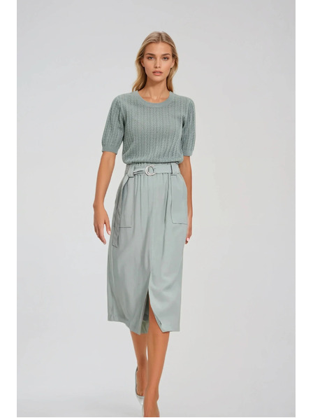 Moodo Olivgrüner Pullover mit kurzen Ärmeln Moodo