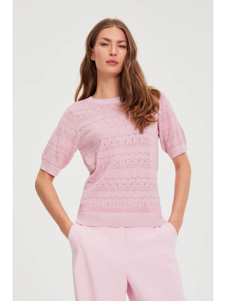 Moodo Azurblauer Pullover mit Kurzarm rosa Moodo