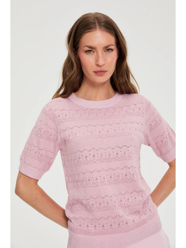 Moodo Azurblauer Pullover mit Kurzarm rosa Moodo