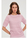 Moodo Azurblauer Pullover mit Kurzarm rosa Moodo