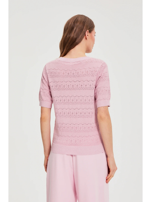 Moodo Azurblauer Pullover mit Kurzarm rosa Moodo