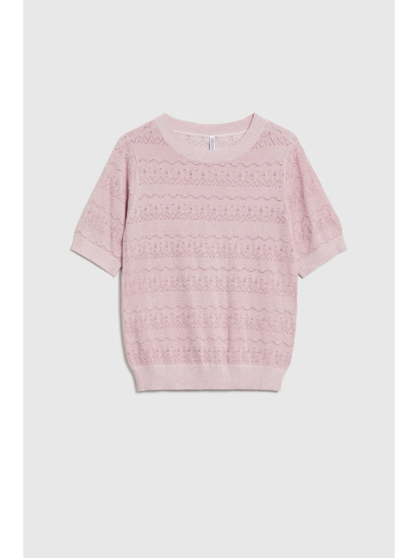 Moodo Azurblauer Pullover mit Kurzarm rosa Moodo