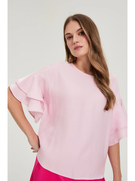 Moodo Rosa Bluse mit Volants an den Ärmeln Moodo