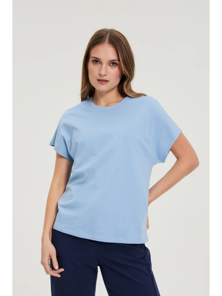 Moodo Baumwoll-blaue Bluse mit Kurzarm Moodo