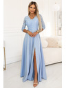 numoco AMBER Elegantes langes Spitzenkleid mit Ausschnitt - hellblau