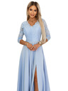 numoco AMBER Elegantes langes Spitzenkleid mit Ausschnitt - hellblau