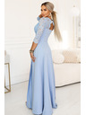 numoco AMBER Elegantes langes Spitzenkleid mit Ausschnitt - hellblau