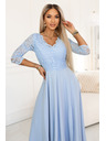 numoco AMBER Elegantes langes Spitzenkleid mit Ausschnitt - hellblau