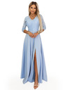 numoco AMBER Elegantes langes Spitzenkleid mit Ausschnitt - hellblau