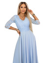 numoco AMBER Elegantes langes Spitzenkleid mit Ausschnitt - hellblau