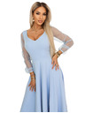 numoco LORETTA Einzigartiges langes Kleid mit Tüllärmel und Ausschnitt - hellblau
