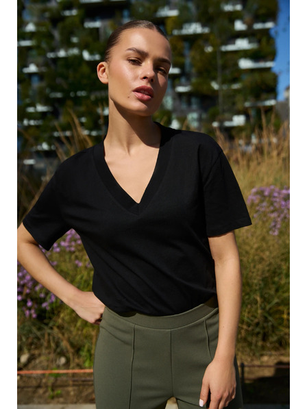 Moodo Baumwoll-Bluse mit V-Ausschnitt schwarz Moodo