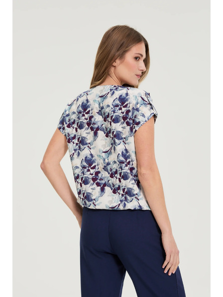 Moodo Dunkelblau-Viskosehemd Moodo mit Blumenmuster