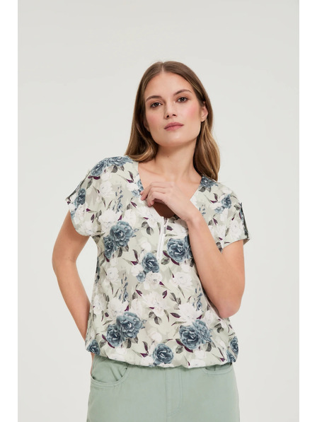 Moodo Bluse aus Viskose mit Blumenmuster olivgrün Moodo