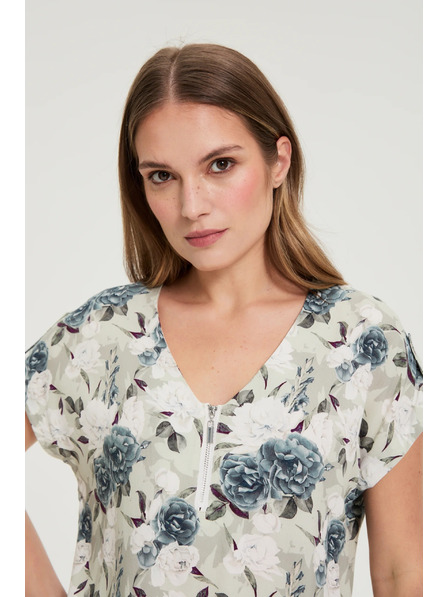 Moodo Bluse aus Viskose mit Blumenmuster olivgrün Moodo